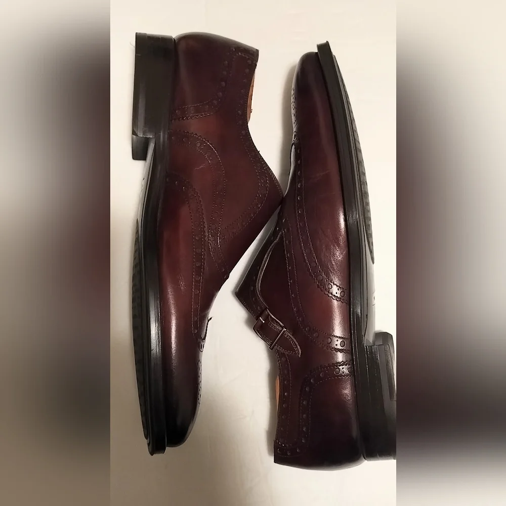 Magnanni Men's Burgundy Brown Leather Monk Strap Loafers
